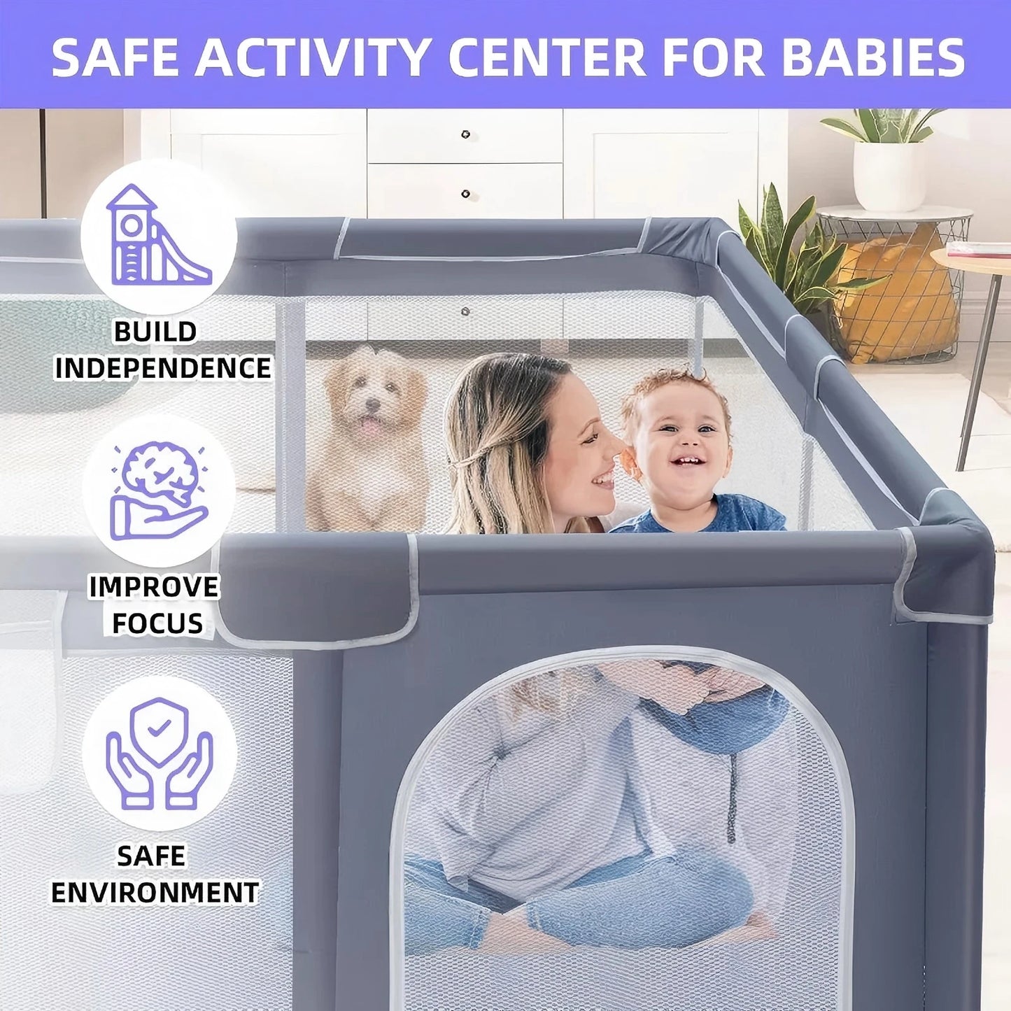 Baby Playpen, Extra Large Play Yard for Indoor & Outdoor Use, 360° Visibility Safe Play Area for Toddlers & Infants