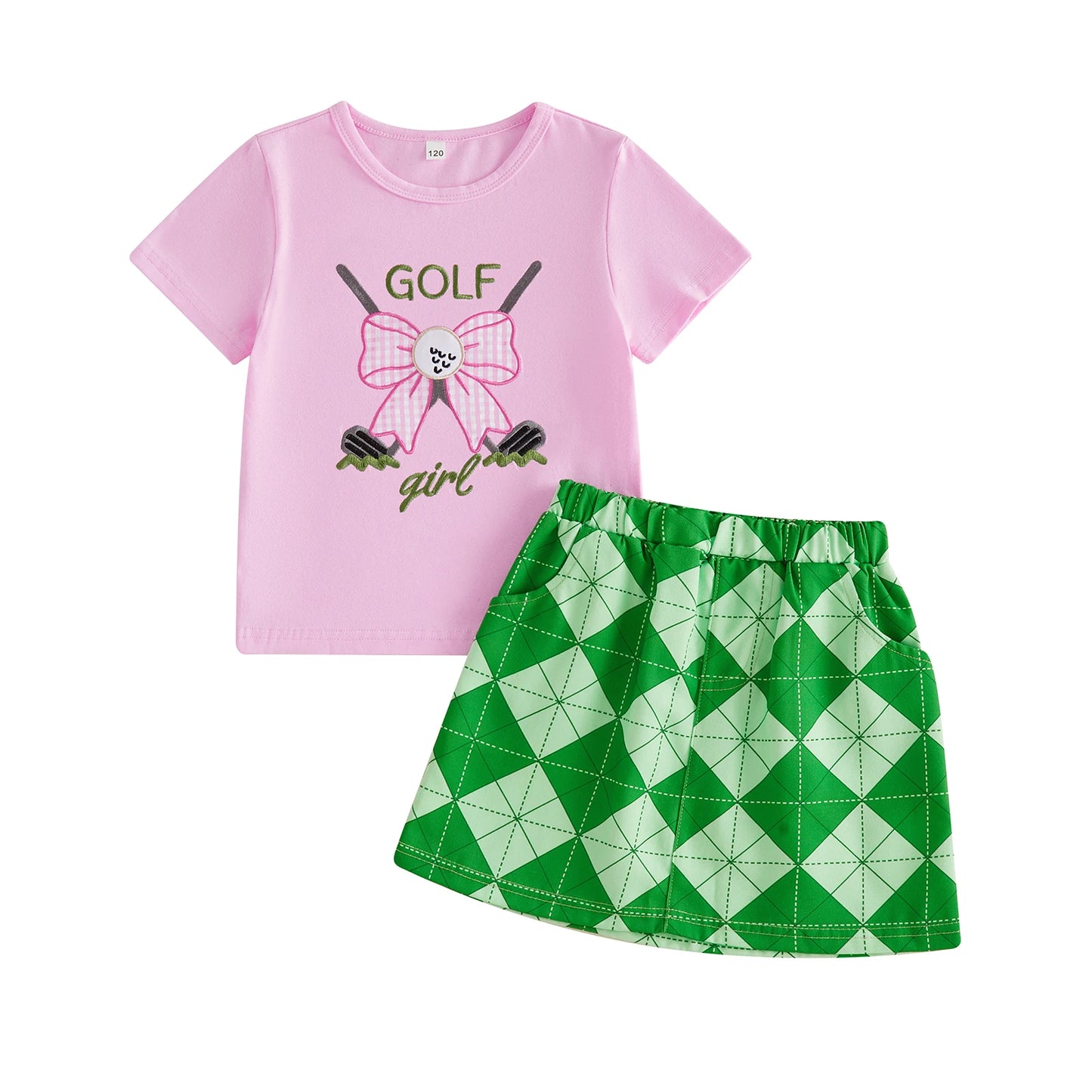 Toddler Girl 2-Piece Golf Apparel Set with Short Sleeve Top and Skirt Embroidered Bow Detail Summer Outfit for Baby