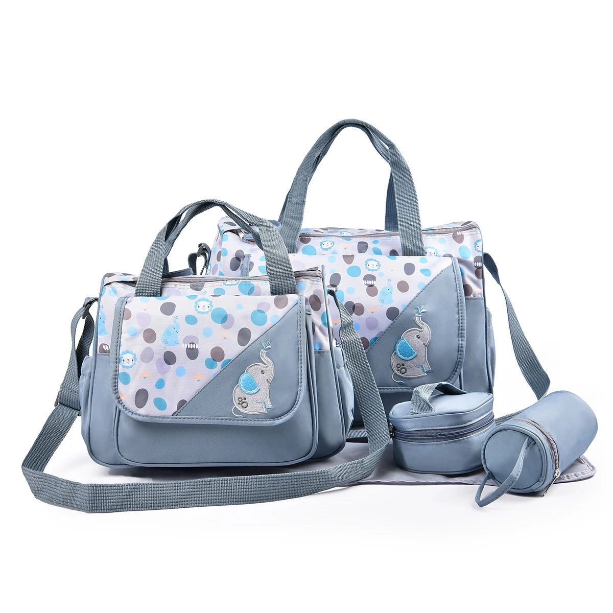 Fashionable Printed Cartoon Pattern Single-Shoulder Mommy Bag Five-Piece Set; Large-Capacity Cross-Body Mommy Bag; Multi-Functional Outing Tote Bag Diaper Bag Set