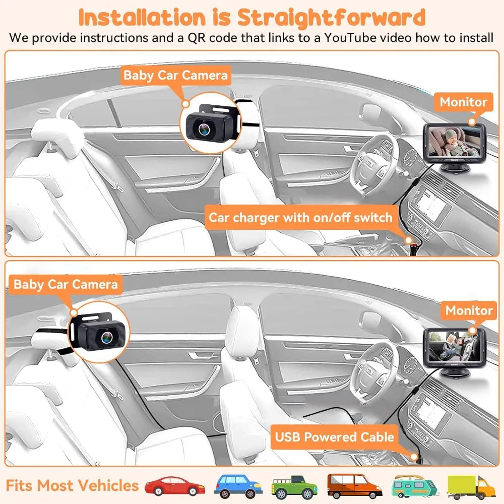 2 Pack Baby Car Camera System - Dual 1080P Monitors with Night Vision, Wide Angle, Easy Install for Two Vehicles