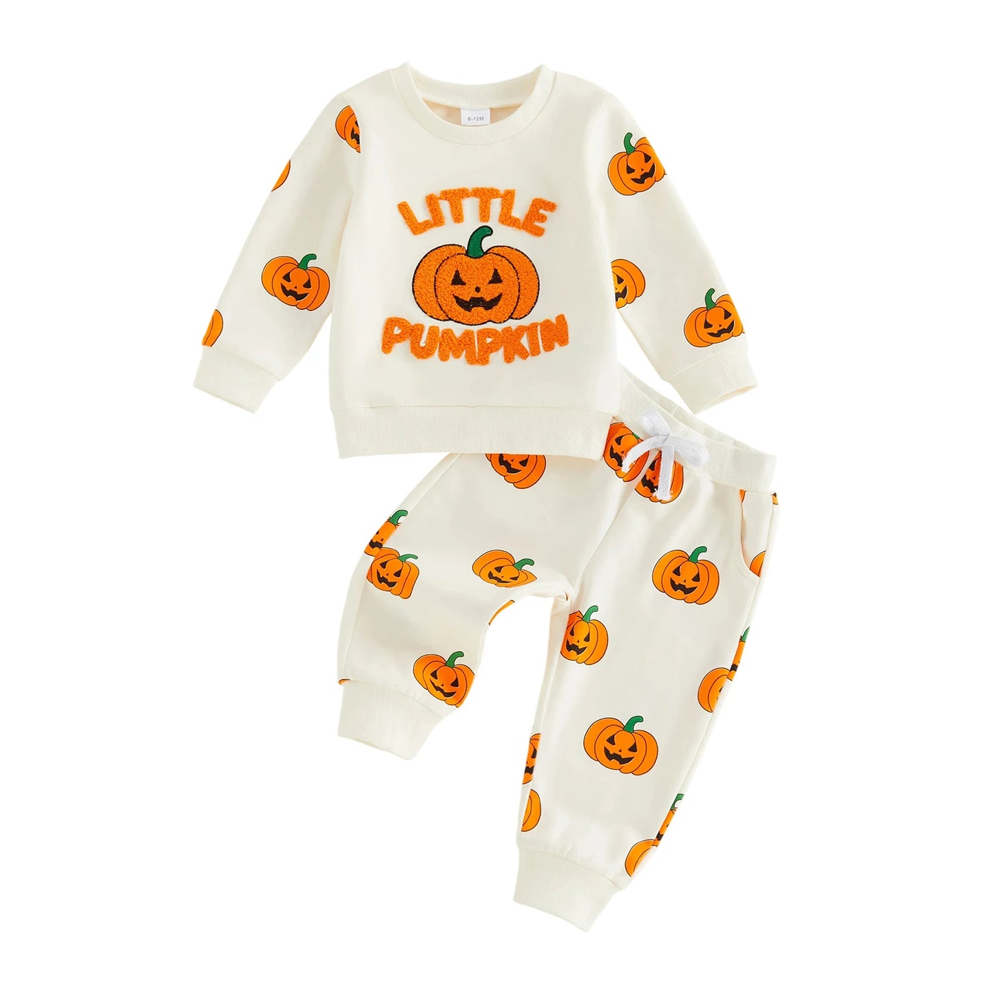 Kids Halloween Costume Set Long Sleeve Crew Neck Pumpkin Embroidery Sweatshirt and Jogger Pants for Toddler Girl Boy