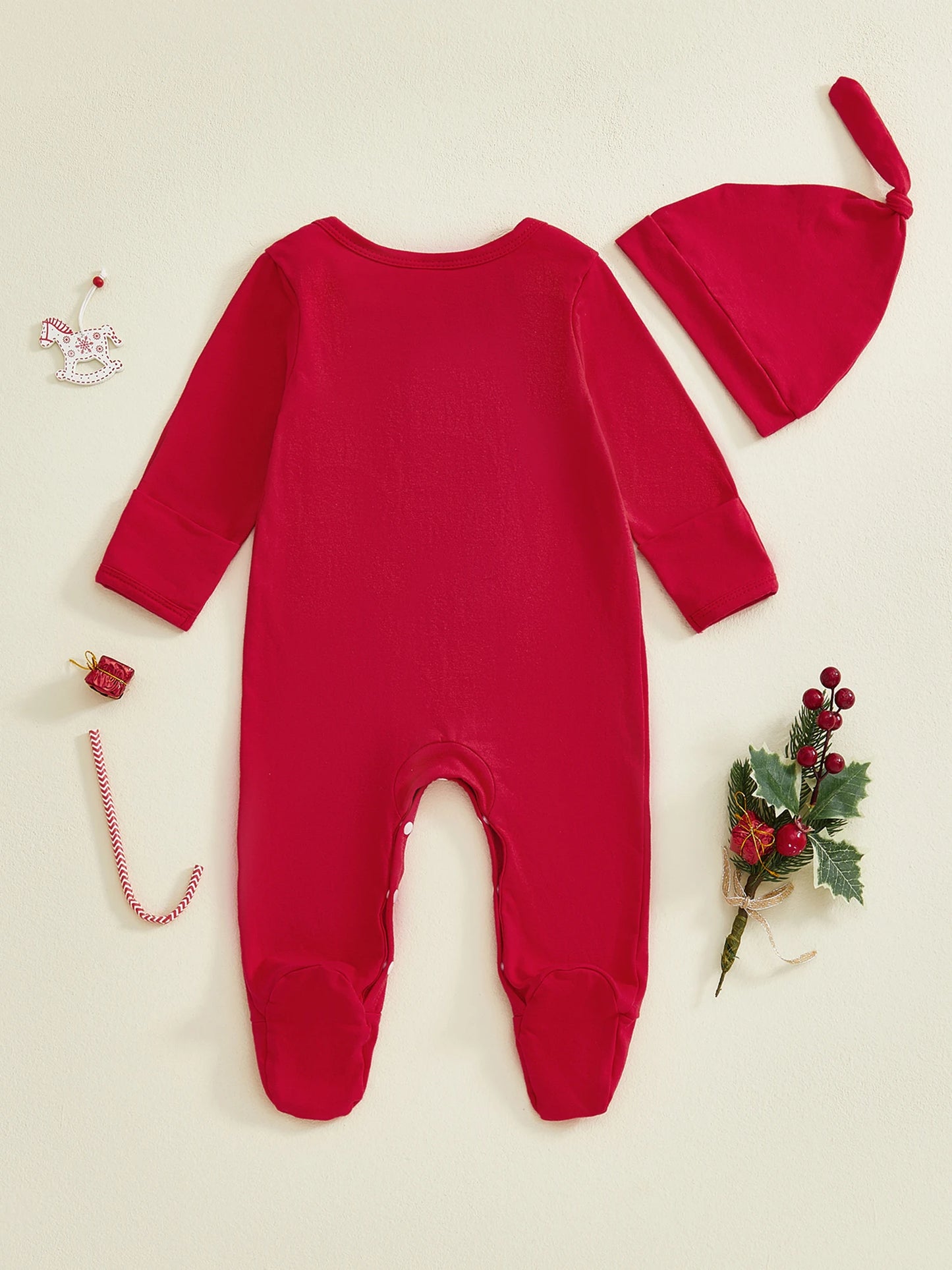 Christmas Baby Boy 2 Piece Outfits Cute Long Sleeve Round Neck Santa Claus Letter Embroidery Jumpsuit and Hat Set