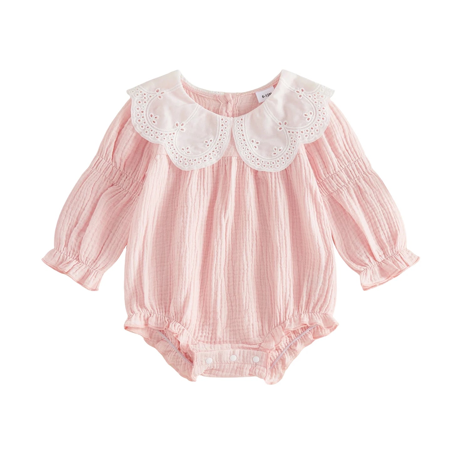 Infant Girl Autumn Jumpsuit with Ruffle Collar and Floral Embroidery Long Sleeve Bodysuit Toddler Outfit Set