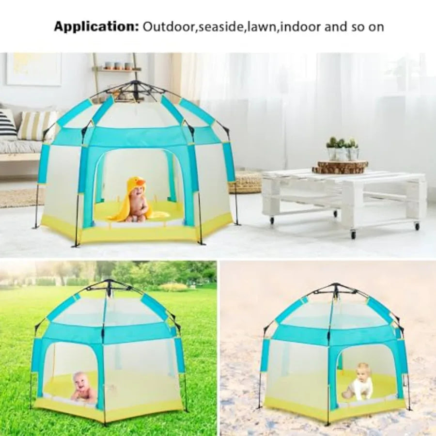 Portable Baby Playpen with Canopy for Indoor Outdoor Use Foldable Mosquito Net Tent for Toddler Green