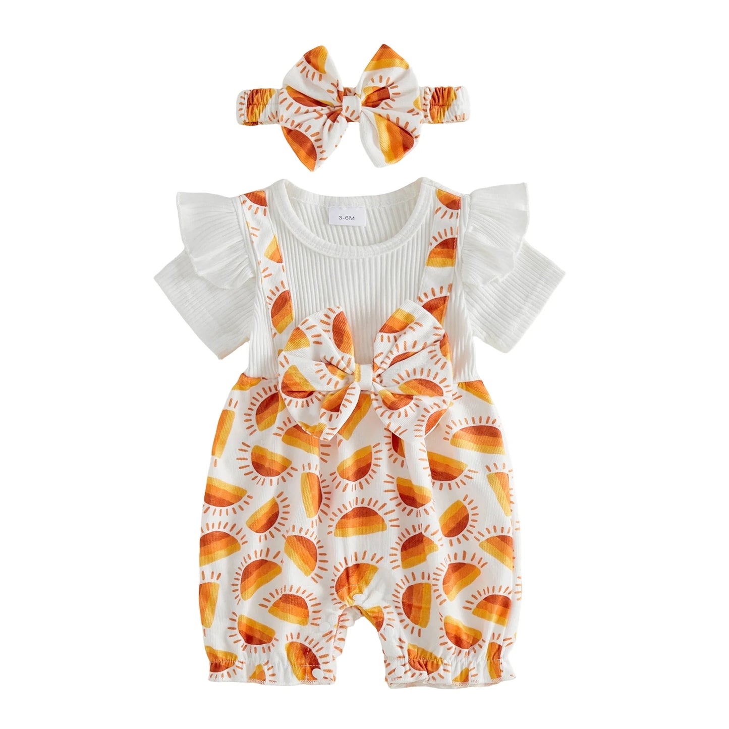 Cute Baby Girls 3 Piece Set Lovely Floral Print Long Sleeve Bodysuit Pants and Headband Outfit for Infants
