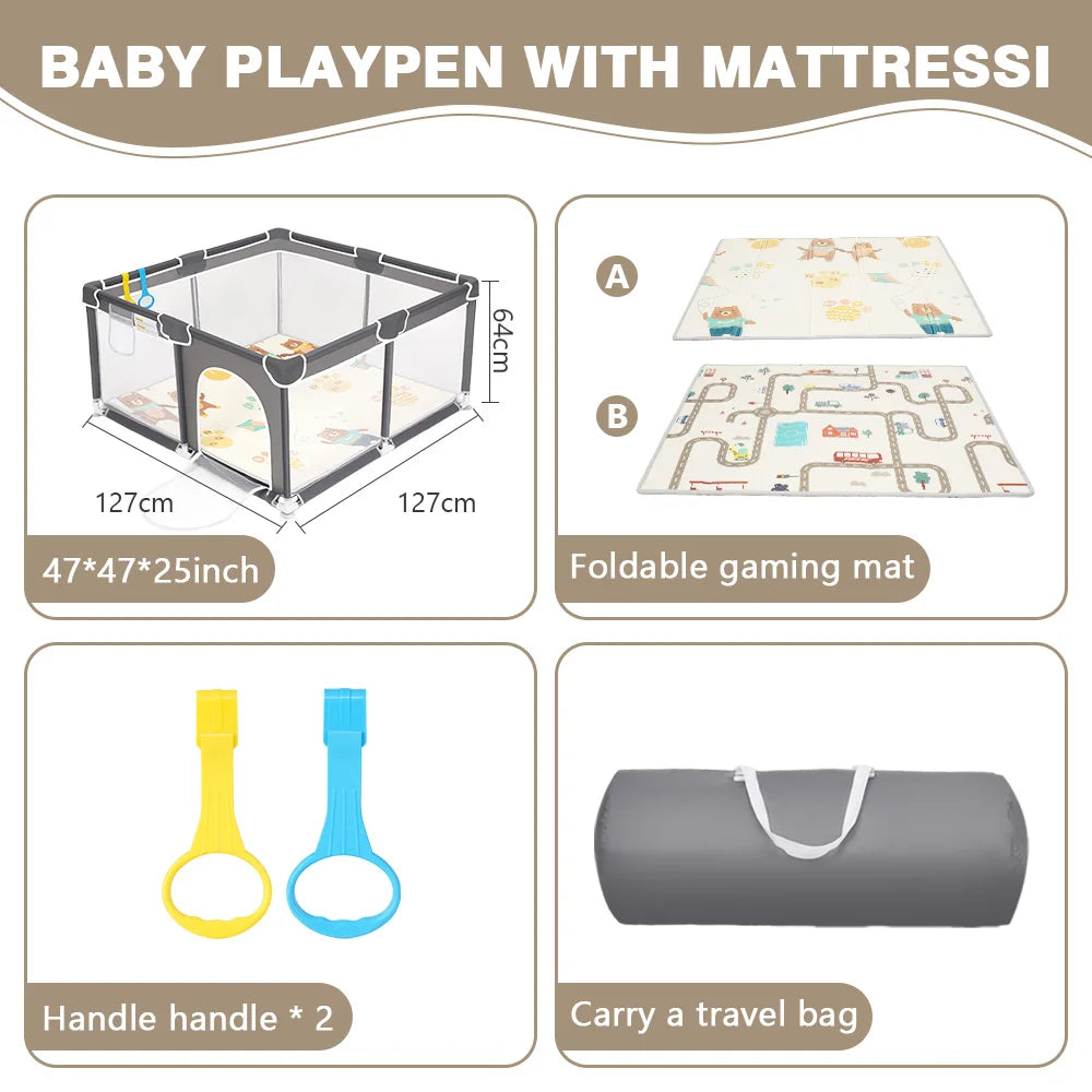 Baby Playpen Baby Safety Fence 360° Portable Baby Playpen for Children Play Area Baby Playground For 0-6 Years Indoor Outdoor