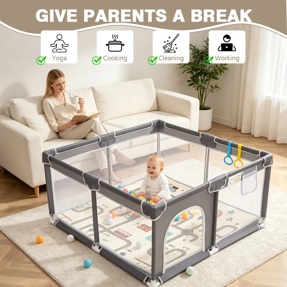 Baby Playpen Baby Safety Fence 360° Portable Baby Playpen for Children Play Area Baby Playground For 0-6 Years Indoor Outdoor