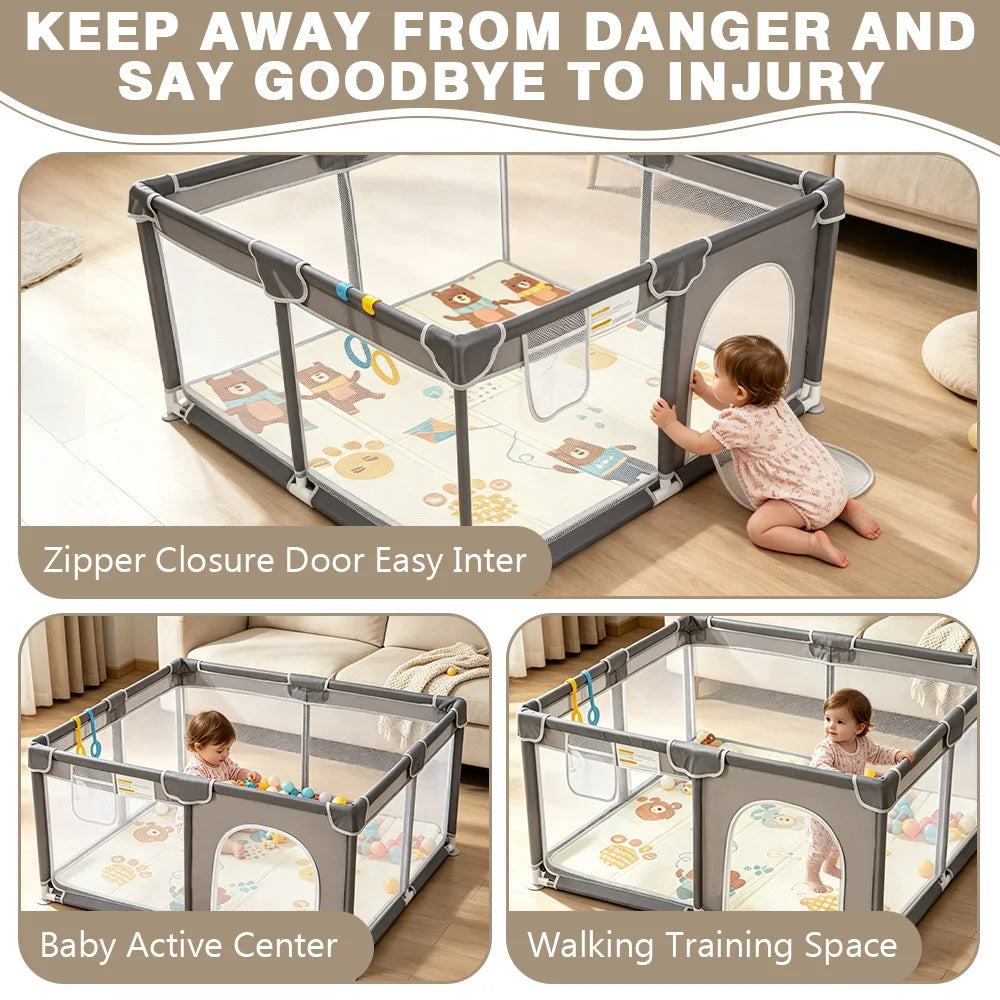 Baby Playpen Baby Safety Fence 360° Portable Baby Playpen for Children Play Area Baby Playground For 0-6 Years Indoor Outdoor