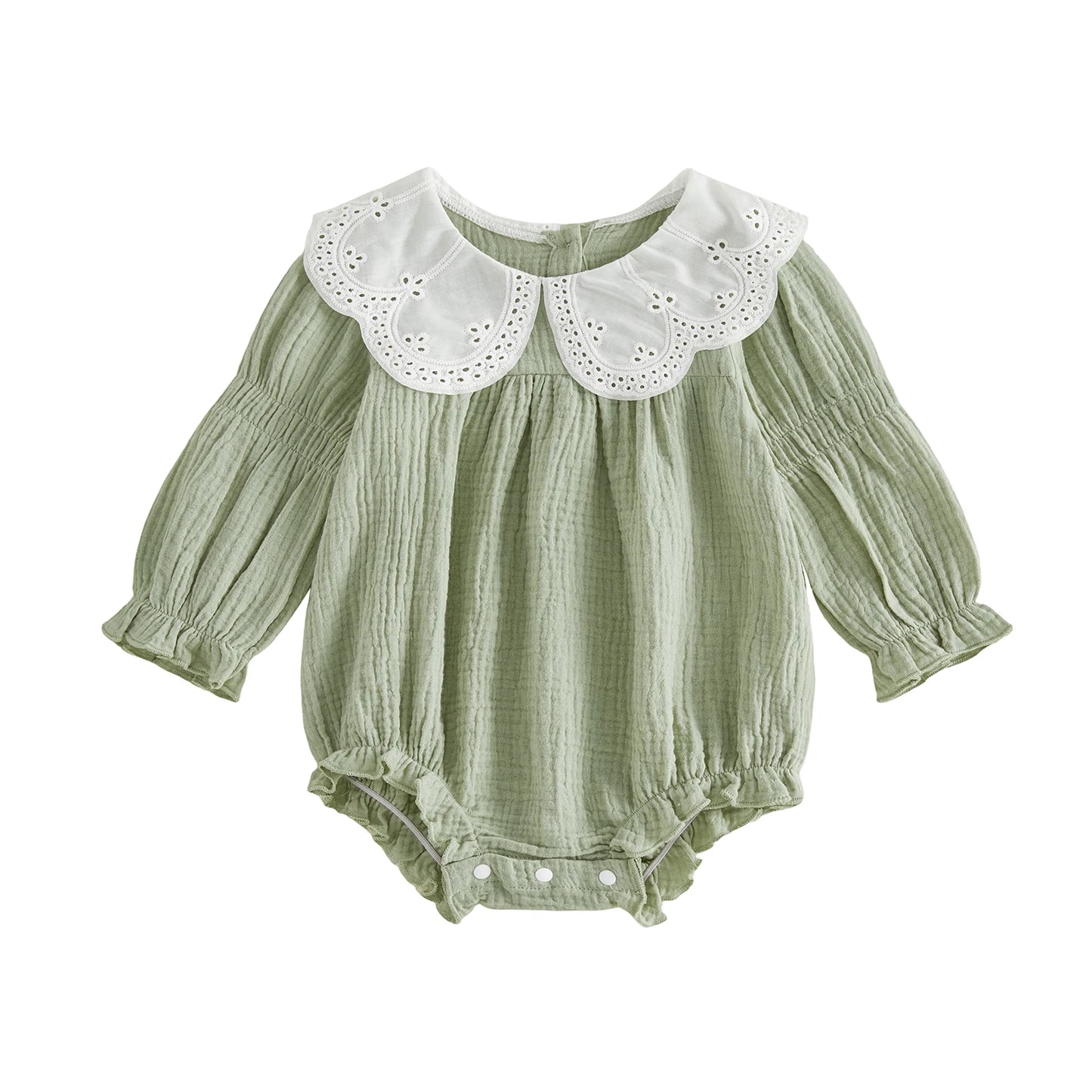 Infant Girl Autumn Jumpsuit with Ruffle Collar and Floral Embroidery Long Sleeve Bodysuit Toddler Outfit Set