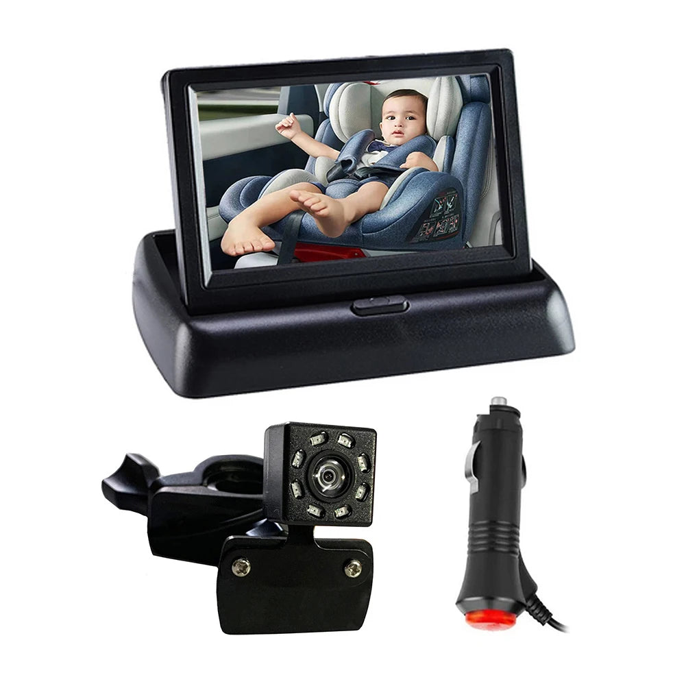 4.3 Inch HD Safety Car Seat Mirror Camera Folding Screen 8LED IR Night Vision Back Seat Baby Car Camera Headrest Monitor Display