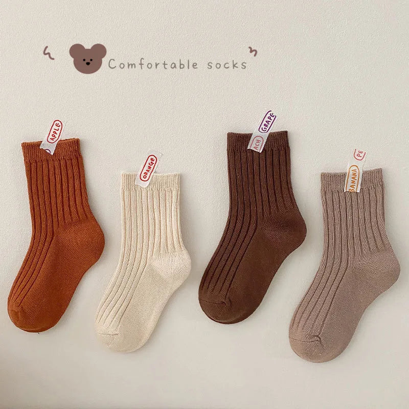 4 Pairs Cotton Kids Boys Girls Socks Children Baby Toddler Sport Socks School Students Spring Autumn Soft Fashion Mid Tube Socks