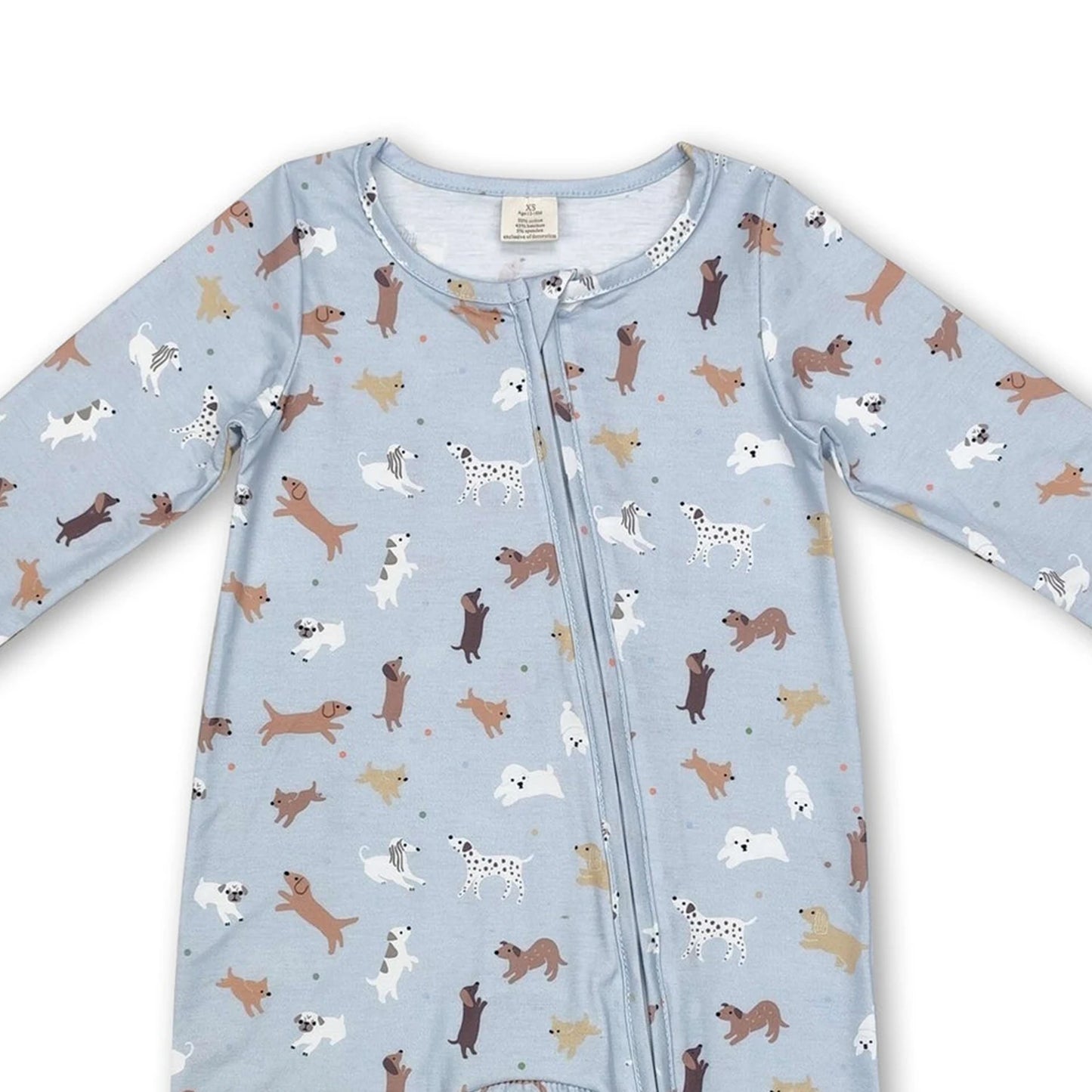 Baby Infant Toddler Blue Dogs Bamboo Zip Rompers