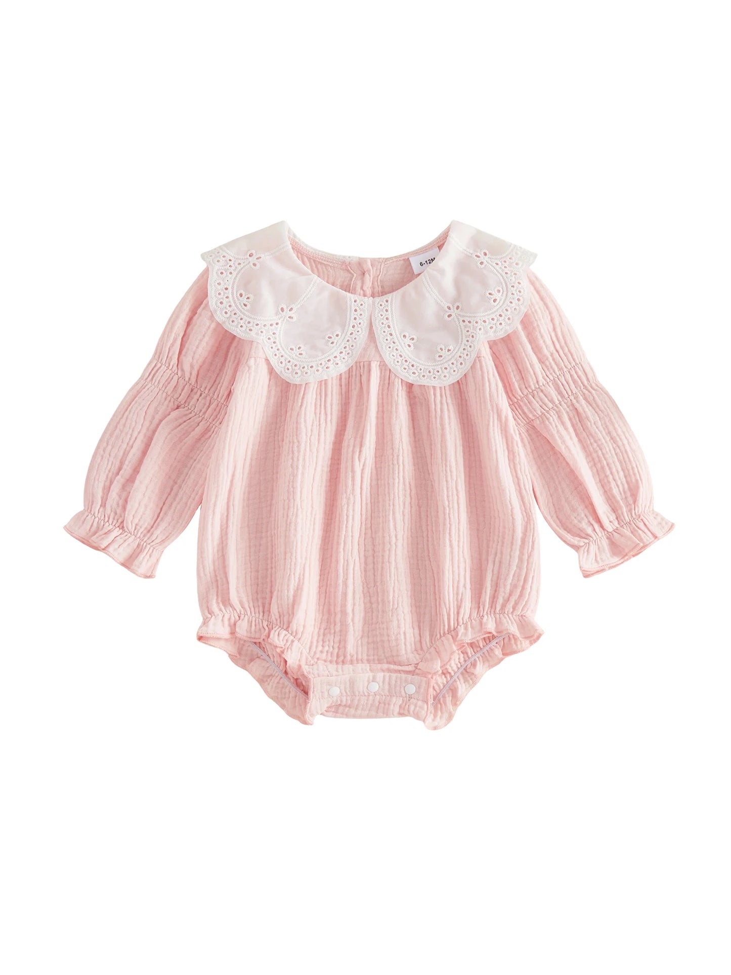 Infant Girl Autumn Jumpsuit with Ruffle Collar and Floral Embroidery Long Sleeve Bodysuit Toddler Outfit Set