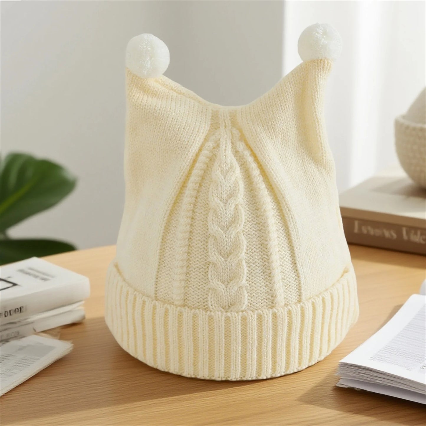 Children s Winter Knit Beanie with Adorable Animal Ears Cozy and Thick Warm Hat for Cold Weather Stylish Ear Protection Hat