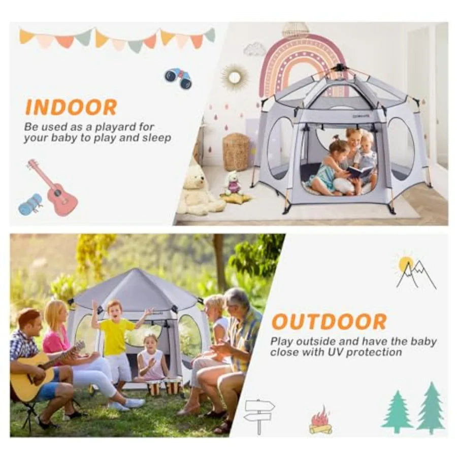 4 in 1 Pop Up Playpen Indoor Outdoor Portable Lightwght Baby Playpen with Travel Bag Baby Beach Tent and Play Toddler Play Yard