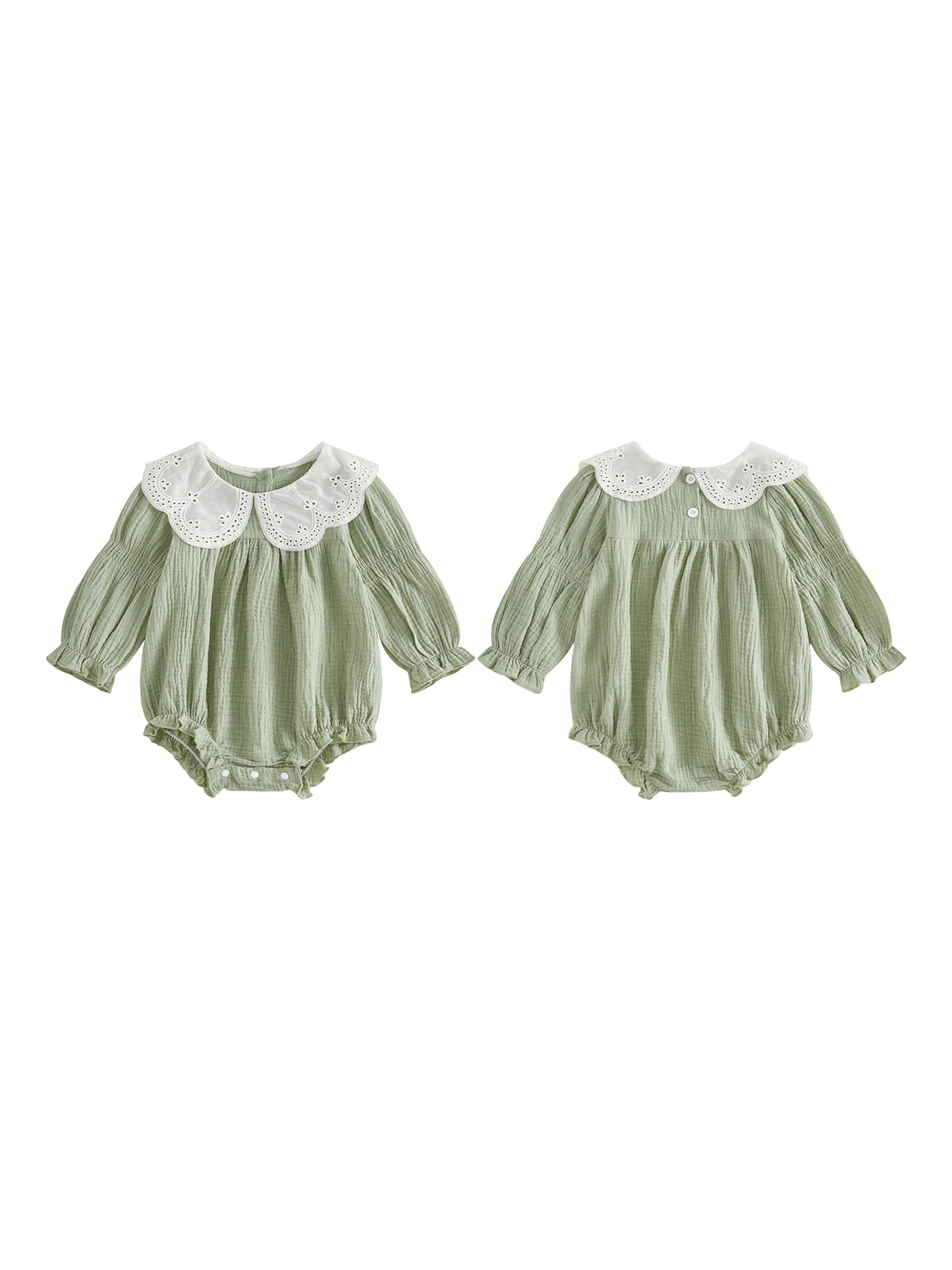 Infant Girl Autumn Jumpsuit with Ruffle Collar and Floral Embroidery Long Sleeve Bodysuit Toddler Outfit Set