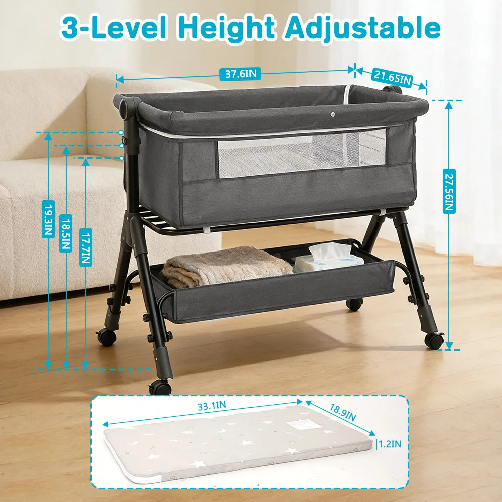 Baby Bassinet Bedside Sleeper, Portable Newborn Bassinet for Baby, Bedside Crib with 360° Visible Breathable Mesh Window