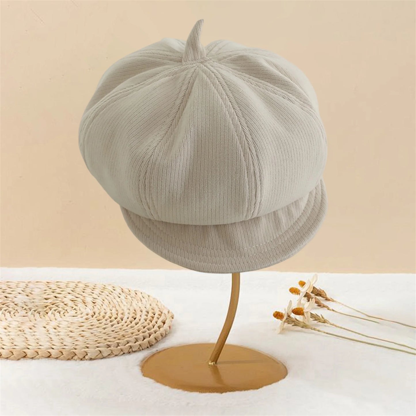 Children s Newsboy Hat Retro Style Solid Color Eight-Sided Painter Cap with Visor Beret for Boys and Girls