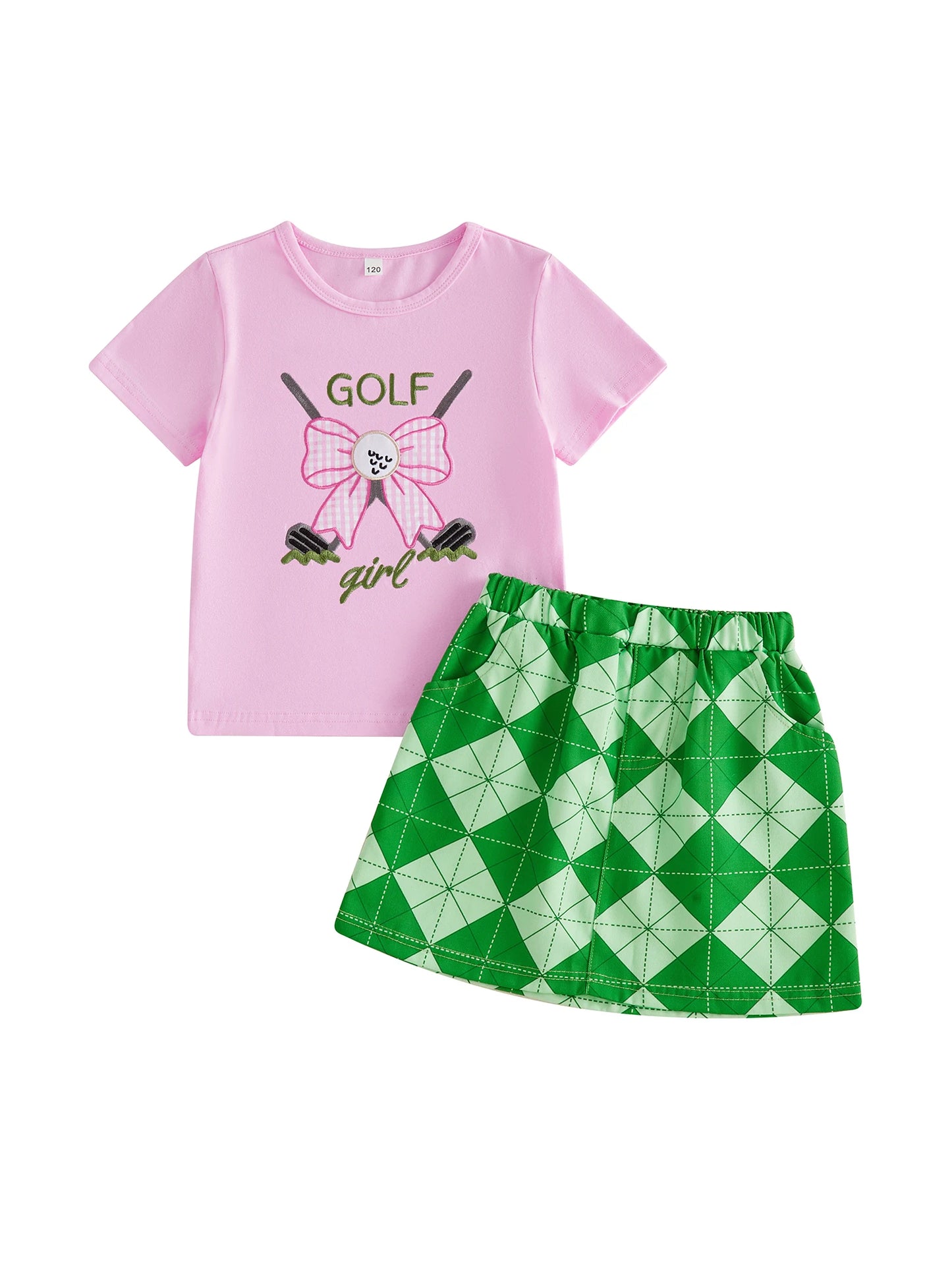 Toddler Girl 2-Piece Golf Apparel Set with Short Sleeve Top and Skirt Embroidered Bow Detail Summer Outfit for Baby