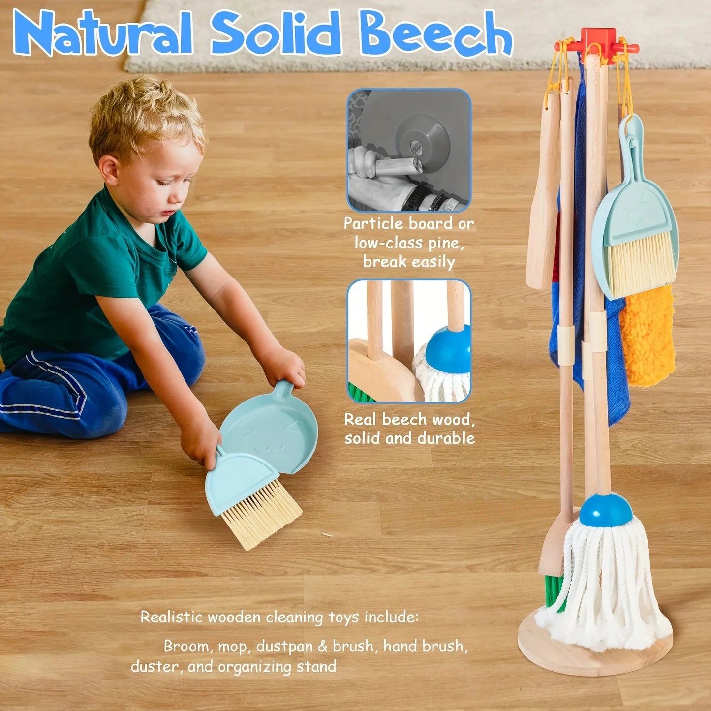 Wooden Kids Cleaning Set Toy For Toddlers 8 Pcs Montessori Cleaning Toys With Kids Broom Mop Set Pretend Housework Play Toy Gift