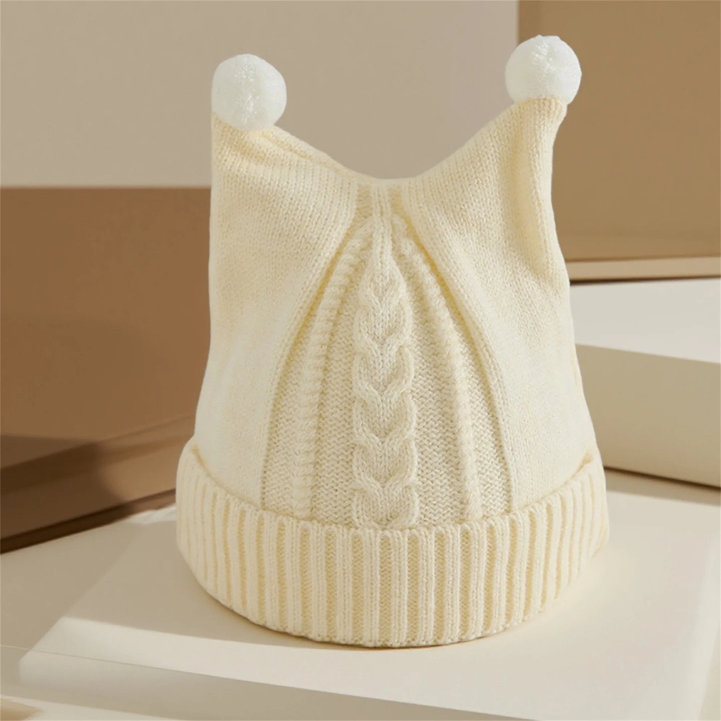 Children s Winter Knit Beanie with Adorable Animal Ears Cozy and Thick Warm Hat for Cold Weather Stylish Ear Protection Hat