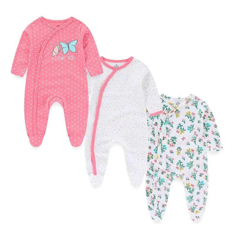 Fashion 3 Pcs Autumn Winter Long Sleeve Casual Sweet Baby Girl Romper 100%Cotton Soft Newborn Jumpsuits Clothes