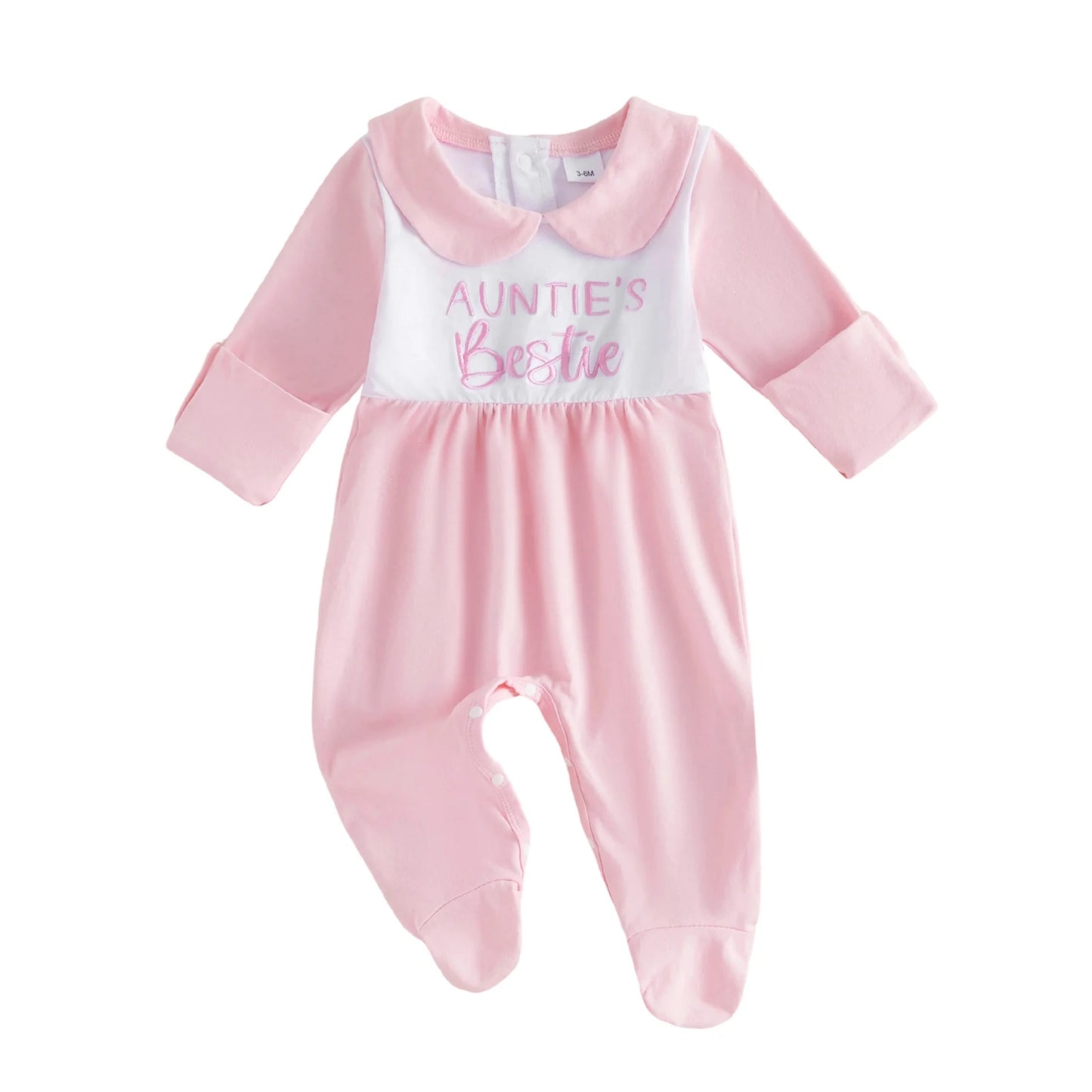 Adorable Baby Girl Romper with Cute Embroidered Letters Long Sleeves and Doll Collar - Stylish Jumpsuit for Casual Infant Wear