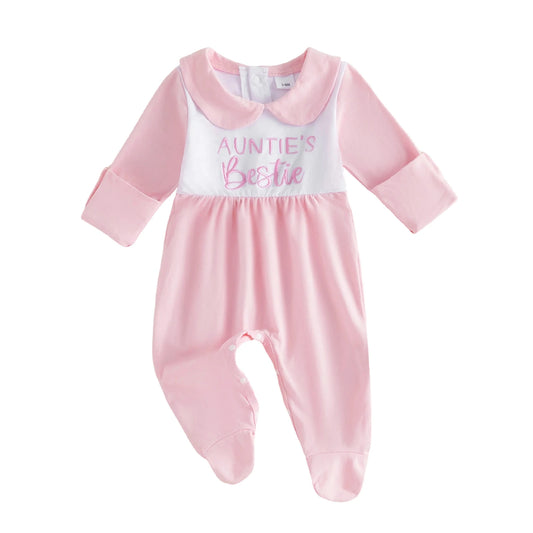 Adorable Baby Girl Romper with Cute Embroidered Letters Long Sleeves and Doll Collar - Stylish Jumpsuit for Casual Infant Wear