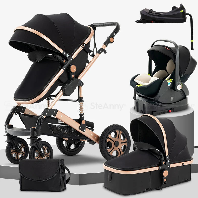 3 in 1 Baby Stroller Up to 55lbs,Baby Travel System Combo Car Seat,Baby Carriage 3in1 with Isofix Base,Foldable Newborn Pram,Reversible Standard Stroller