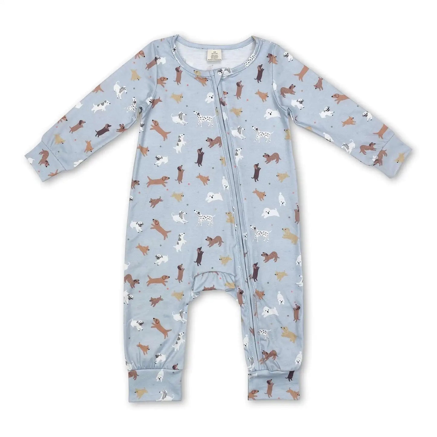 Baby Infant Toddler Blue Dogs Bamboo Zip Rompers