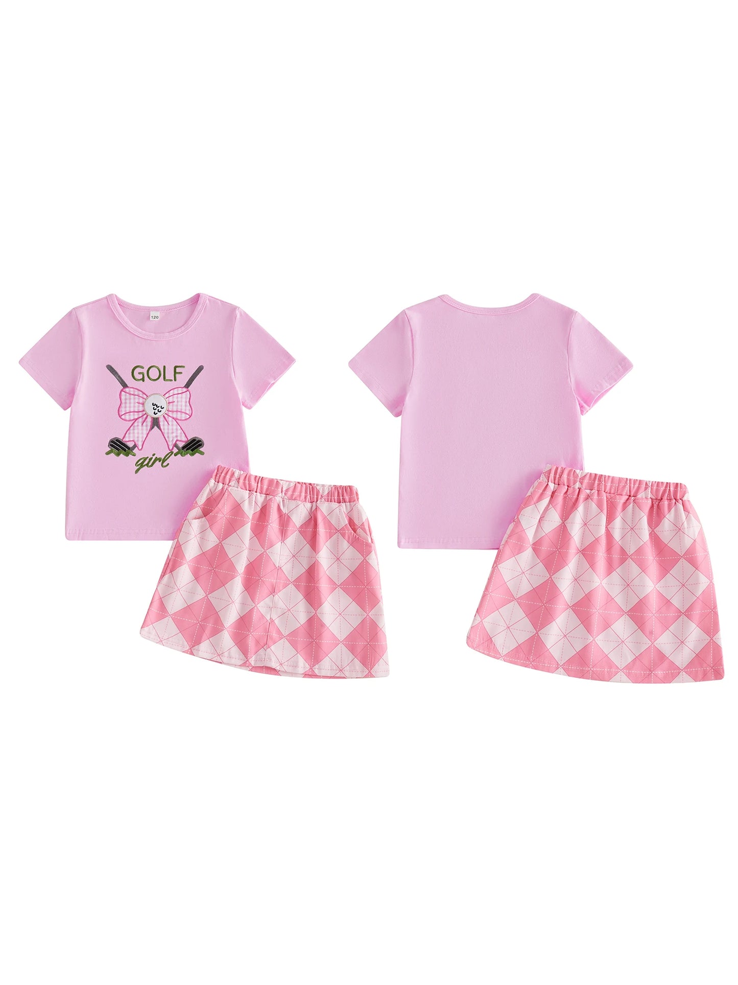 Toddler Girl 2-Piece Golf Apparel Set with Short Sleeve Top and Skirt Embroidered Bow Detail Summer Outfit for Baby