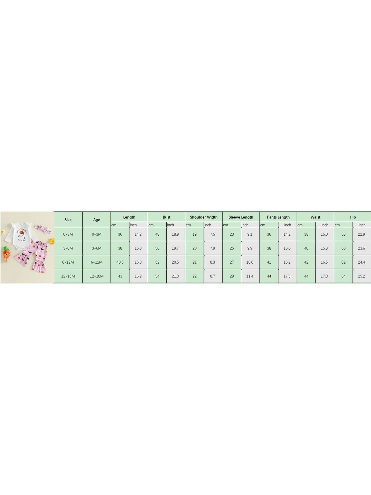 Toddler Girl Halloween Costume Letter Pumpkin Ghost Print Crew Neck Long Sleeve Rompers Bell-Bottoms Pants Headband 3Pcs Outfit