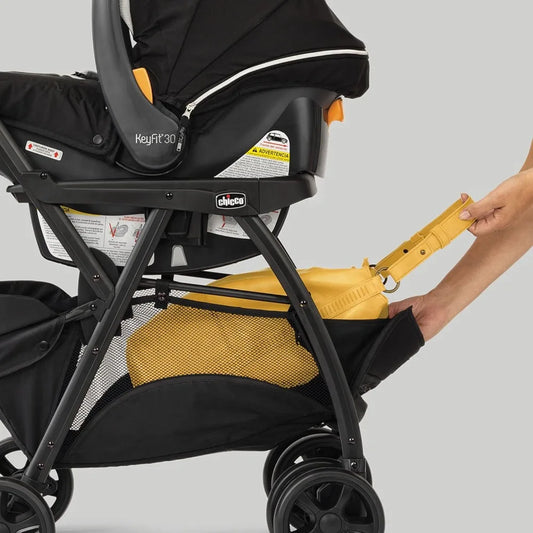 KeyFit Caddy Frame Stroller, Accepts All Chicco Infant Car Seats, Adjustable Handle, Parent Tray | Black/Black