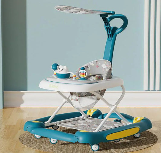 4 in 1 Folding Baby Walker Activity Walker With Music Toys Adjustable Height & Speed Safety Bumper Infant Walker Anti-Rollover