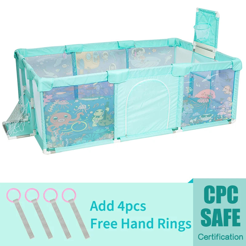 IMBABY New Playpen for Children Cartoon Baby Palypens Basketball Baby Playground Fence for Child Safety Barriers Baby Dry Pool