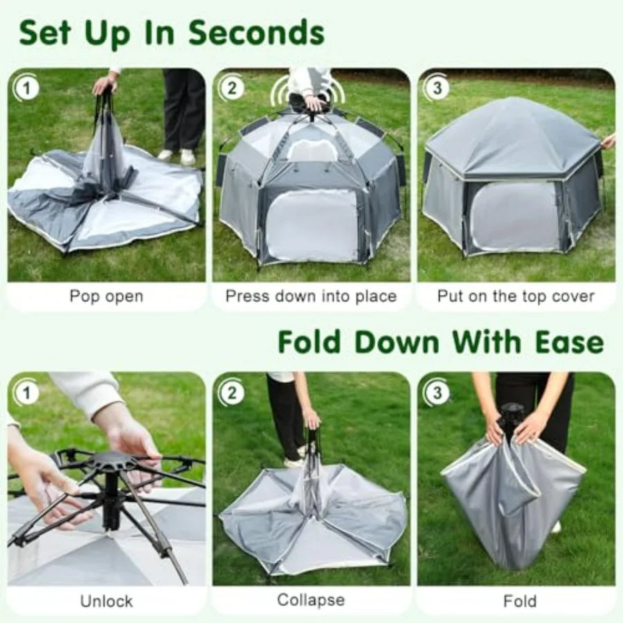 Light Gray Pop Up Playpen for Baby 150100 cm LH with Removable Sun-Shades 2 Side UV Covers Lightwght Outdoor Baby Playpen for B