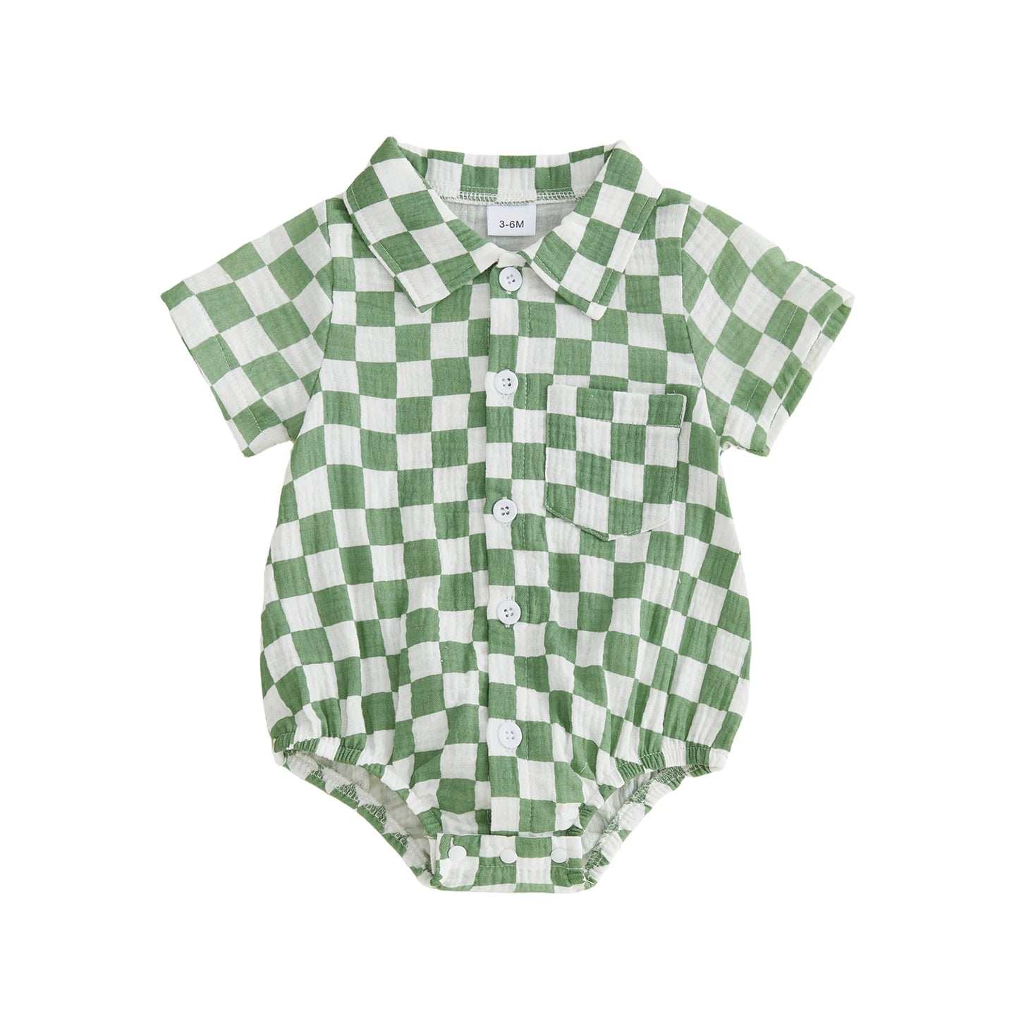 Adorable Infant Plaid Romper with Short Sleeves and Collar Button-up Bodysuit for Baby Boys and Girls Stylish Summer Outfit