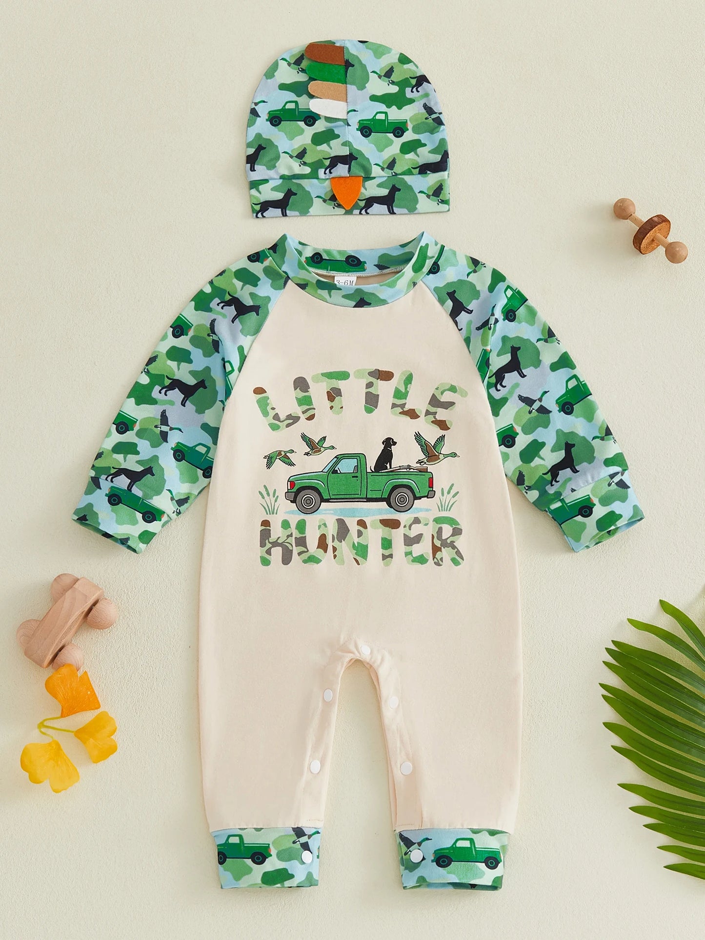 Cute Infant Cow Print  with Matching Horned Hat for Autumn - Adorable Western Style Romper Set for Baby Boy