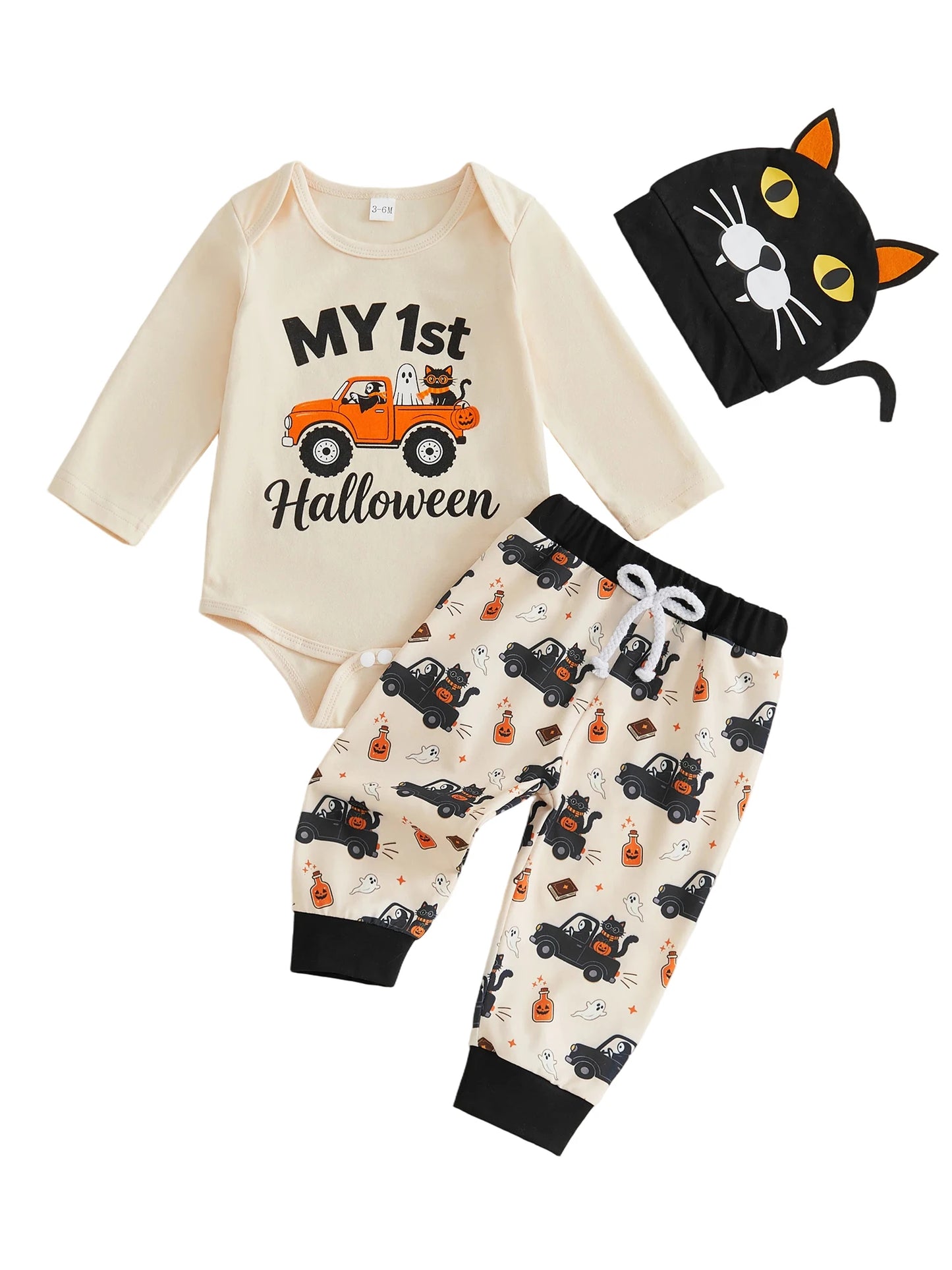 Romper-Pants Ghost Spider Print 3 Pcs Set Halloween Sleeve Romper Pants Boy Baby Ghost Baby Boy Halloween