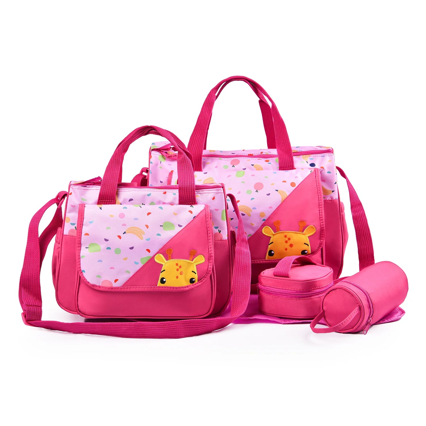 Fashionable Printed Cartoon Pattern Single-Shoulder Mommy Bag Five-Piece Set; Large-Capacity Cross-Body Mommy Bag; Multi-Functional Outing Tote Bag Diaper Bag Set