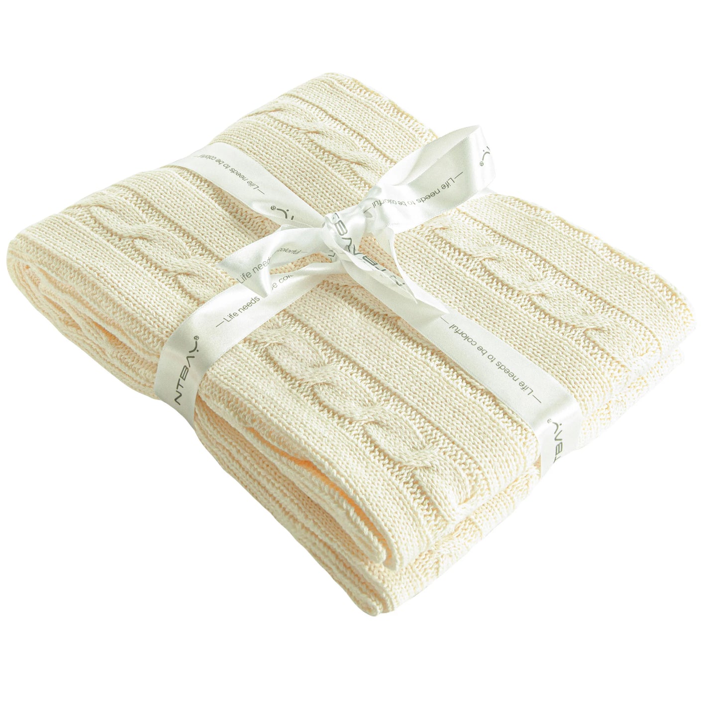 Ntbay 100% Cotton Cable Knit Toddler Blanket, Soft Warm Unisex Baby Blanket for Crib