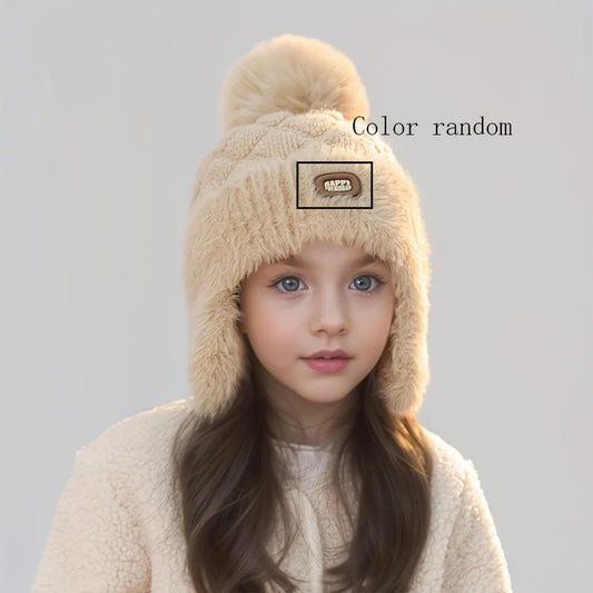 Unisex Kids Winter Windproof Beanie with Ear Flaps - Pastel Pink Warm Hat for Skiing & Snowboarding