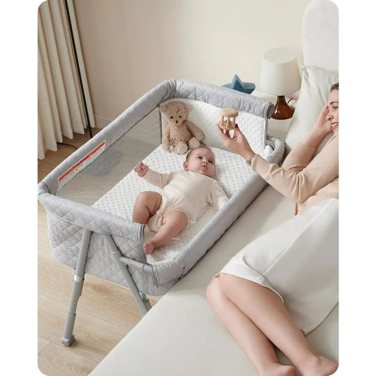 Bassinet Bedside Sleeper, Baby Crib for Newborn, Baby Bassinets Bedside Sleeper with 4 Auto-Lock & Adjustable Height, Breathable