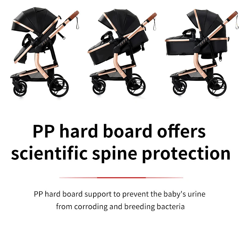 PU Leather Baby Stroller 2 in 1 Newborns Travel System Carriage Luxury Compact Baby Cars Pram without Car Seat Watertight Buggy