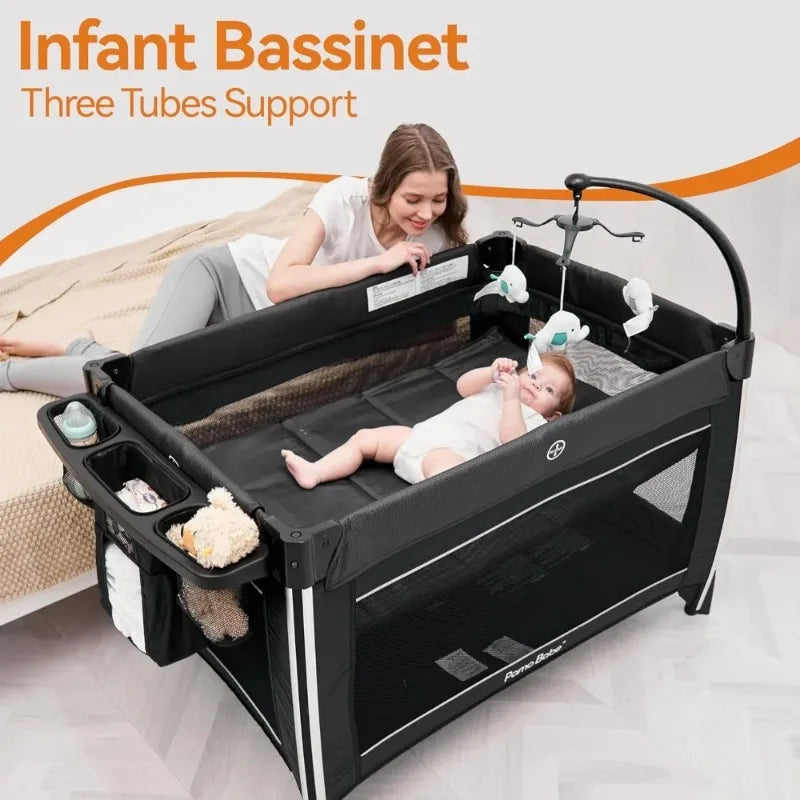 Furniture.4 in 1 Baby Playards with Bassinet & Changing Table, Portable Crib Breathable Mesh and Toy Mobile sofa