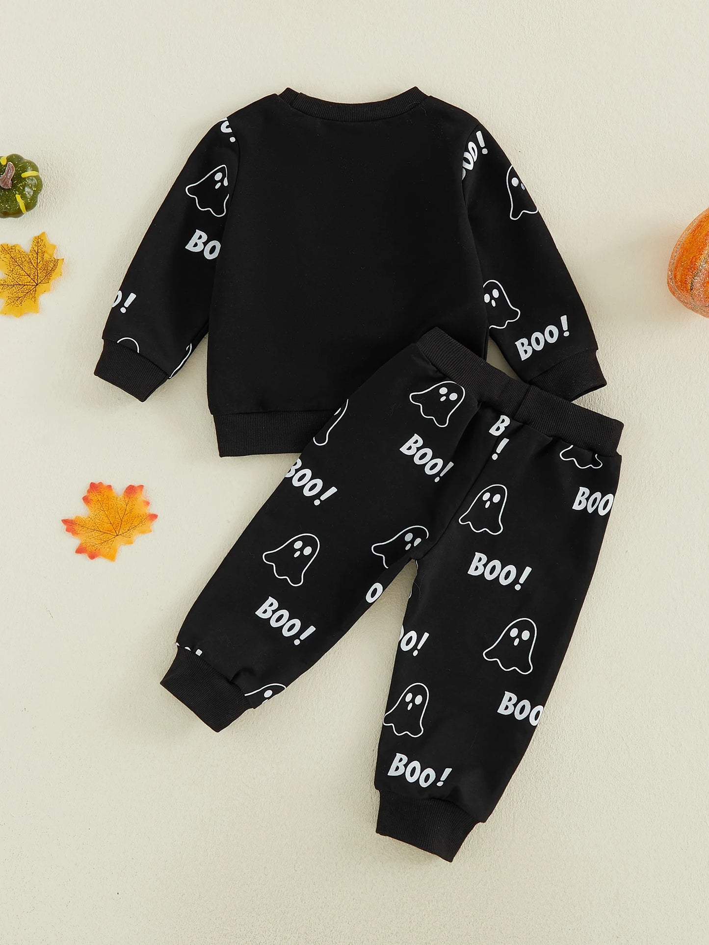 Kids Halloween Costume Set Long Sleeve Crew Neck Pumpkin Embroidery Sweatshirt and Jogger Pants for Toddler Girl Boy