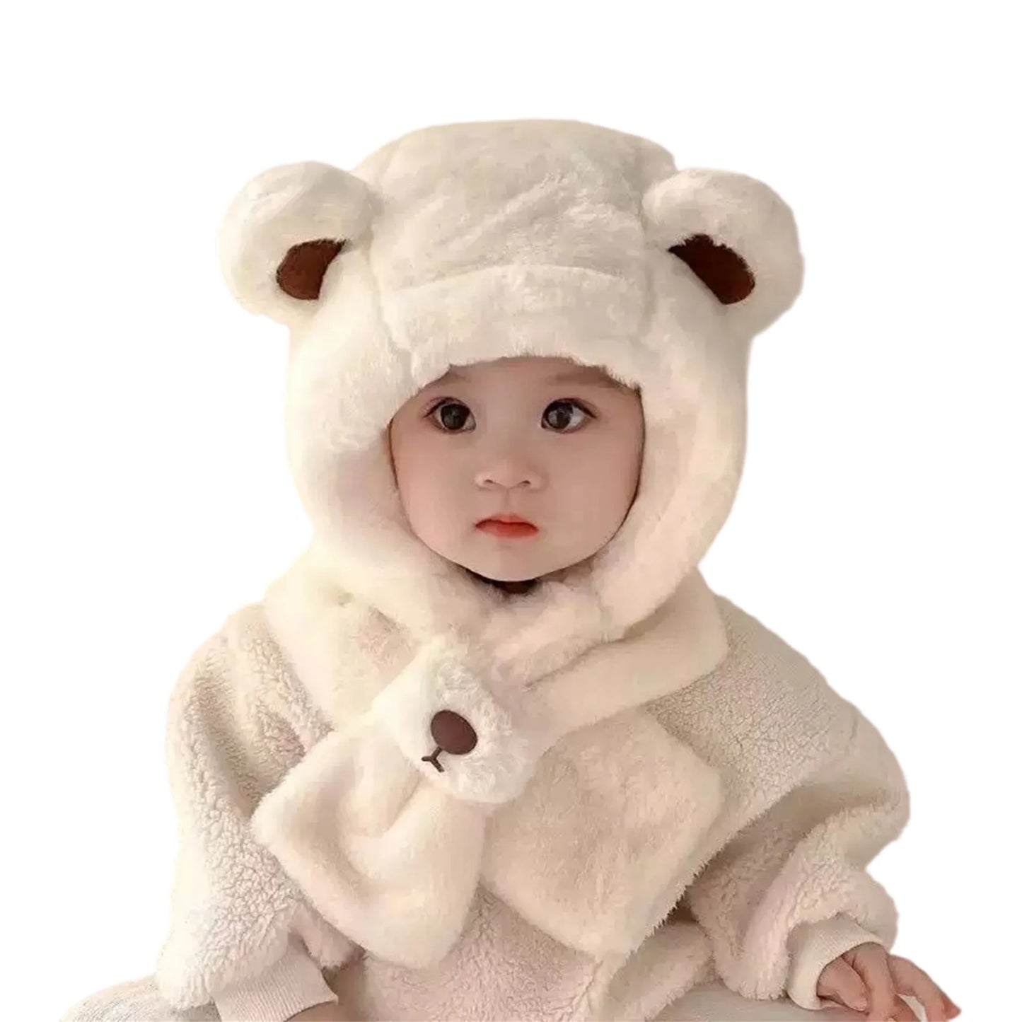 Kids Children Winter Warm Plush Animal Hooded Scarf Hat Gloves Set Cute Bear Earflap Beanie Mitten Present Gift