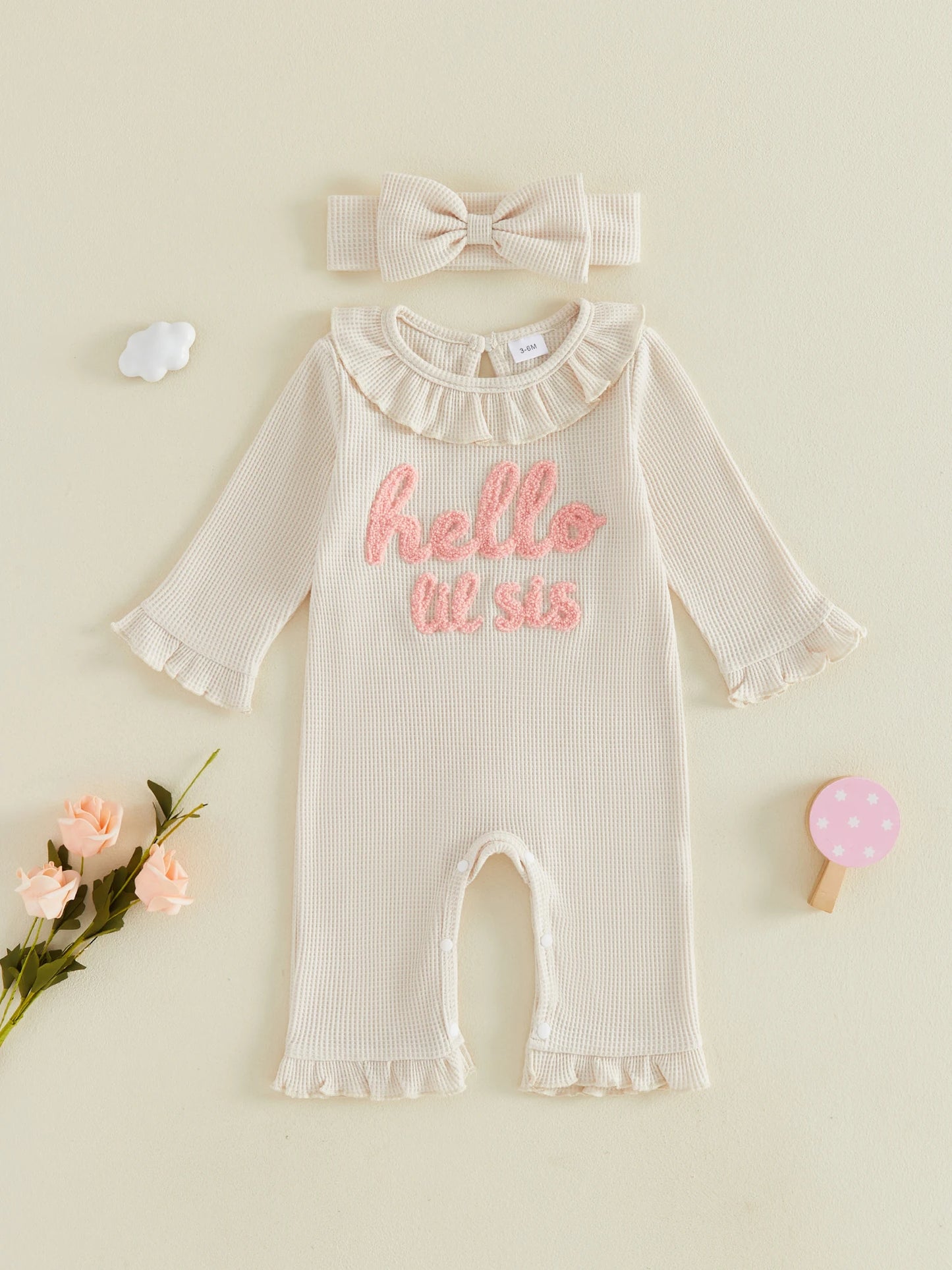 Cute Toddler Girls 2 Piece Set with Floral Print Ruffle Sleeve Top and Denim Shorts Matching Bow Headband Included
