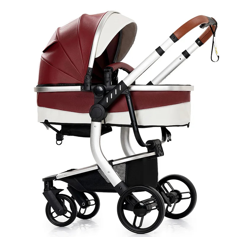 PU Leather Baby Stroller 2 in 1 Newborns Travel System Carriage Luxury Compact Baby Cars Pram without Car Seat Watertight Buggy