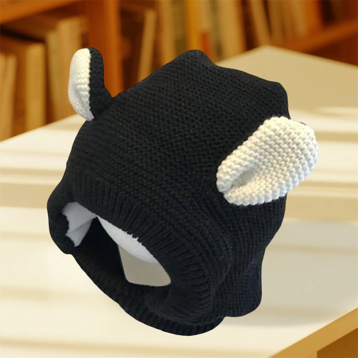 Adorable Winter Knit Hat with Fun Bear Ears Cozy Thickened Soft Hat Stylish Ear Protection Cap for Kids